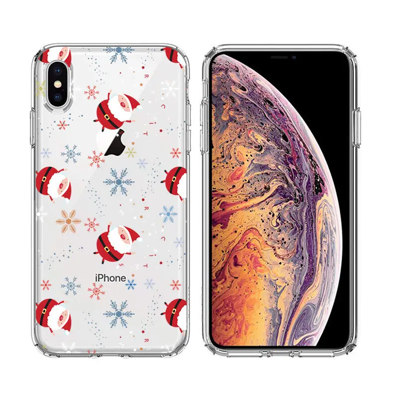 Christmas Santa Reindeer Patterned Clear Soft TPU Case For iPhone 8 Plus XS XR XS Max 6S 5S 7 Plus 7 6 5 SE 8 Chritmas TPU Coque (7)
