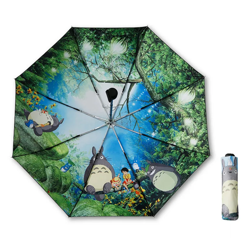 Tanie Instrukcja Totoro Parasol deszcz słońce kobiety wiatroszczelna Anime Ghibli Totoro Parasol przenośny 3 składany Parasol dla studentów wysokiej jakości