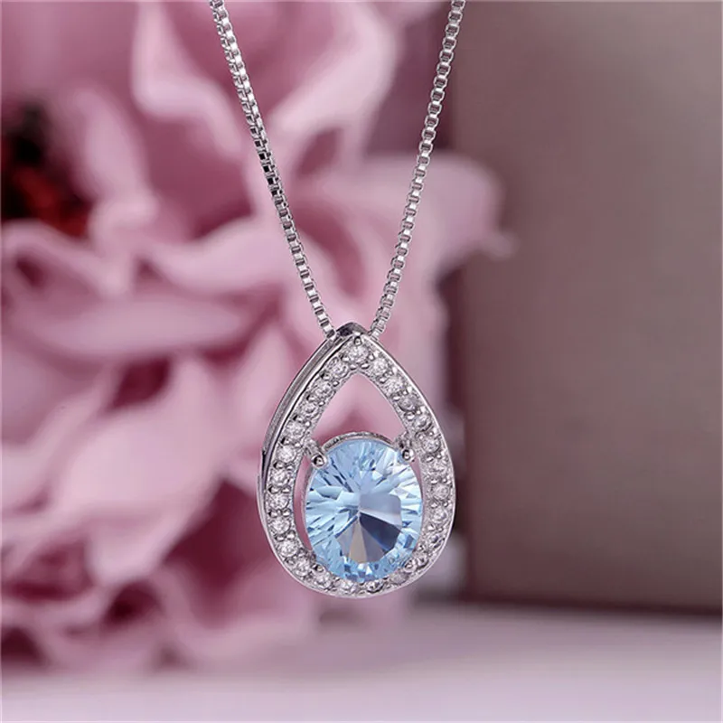 Изысканные ювелирные изделия ожерелья подвески для женщин S925 серебро Голубой топаз натуральный драгоценный камень Элегантный Кулон Bijoux CCN001-N005 - Цвет камня: Белый
