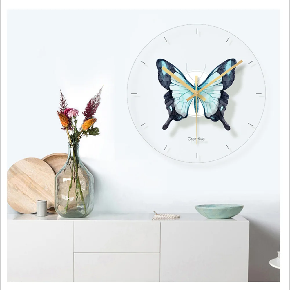 Glass Butterfly Wall Clock  For Kids Room Wall Decor Table Decorative Mute Quartz Clocks Nordic Saat Nursery Home Decoration