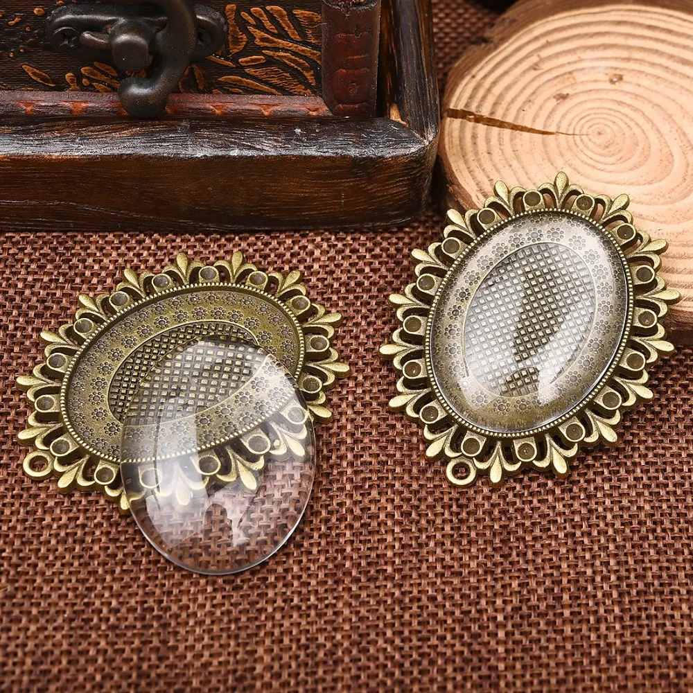 Zinc Alloy Pendant Cabochon Setting 30x40mm Flat Oval Bezel Antique Bronze Cameo Gem Base (6)