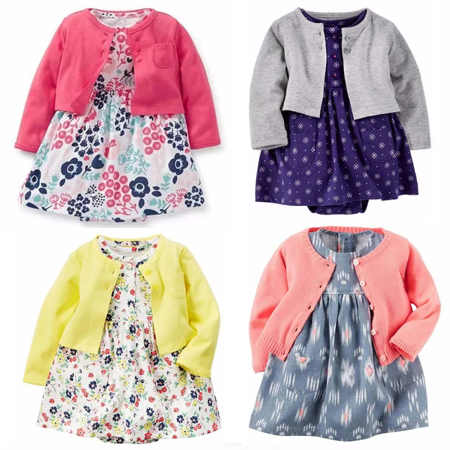 

Baby Girls Clothing Set Dress Bodysuit 2pcs(Long Sleeve vest + Dress Bodysuit) Bebes carter toddler