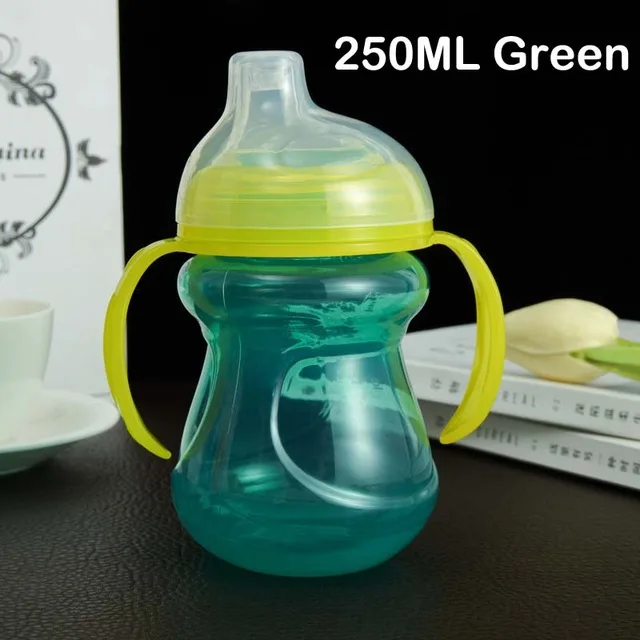 250 мл BPA бесплатно мультфильм детские бутылка для питьевой воды мягкий Поильник детский Поильник для 6 м+ Детские школьная сумка с использованием - Цвет: 250ml handle Green