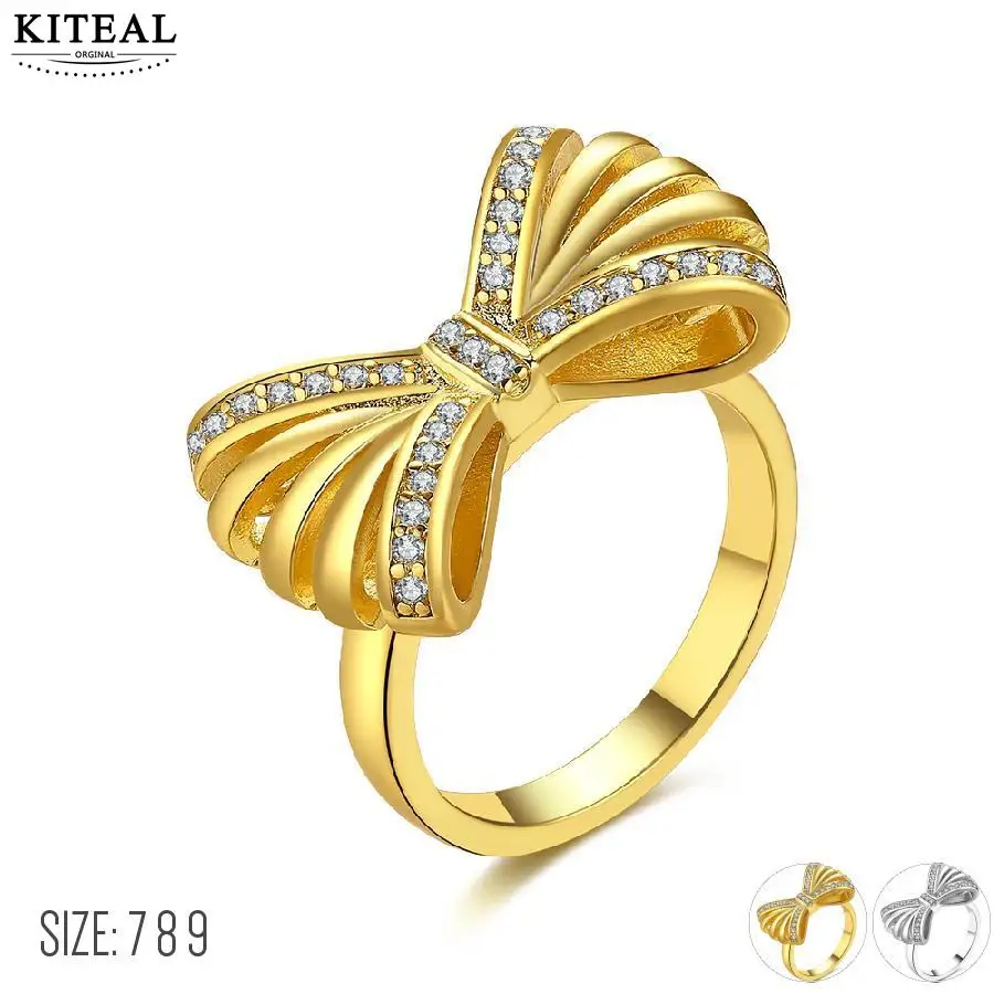 

KITEAL 2017 Gold color Yellow/White color size 7 8 9 women wedding ring Bow tie bague femme collier plastron