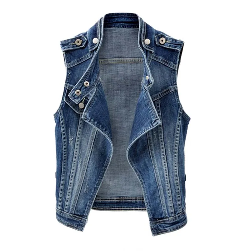 

Autumn Sleeveless Women Denim Vests Plus size 4XL New Casual Tops Slim Cardigan Jeans Short Jackets Coats Female Waistcoats 976