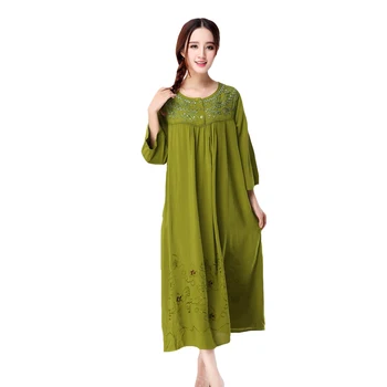 

Green Lady Sexy Sleepwear Flower Nightdress Long Nightgown Casual Home Dressing Gown O-Neck Nightwear Cotton Negligee Sleepshirt