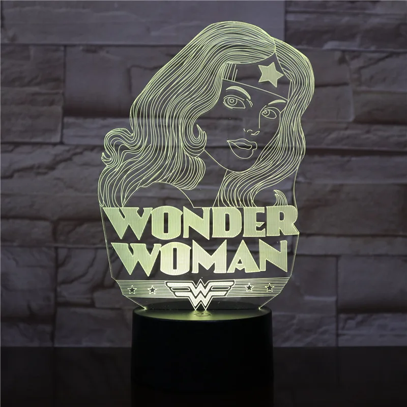 3D Luminaria Wonder Woman моделирование настольная лампа оригинальная супер герой ночник 7 цветов Изменение детской спальни освещение AW-2454