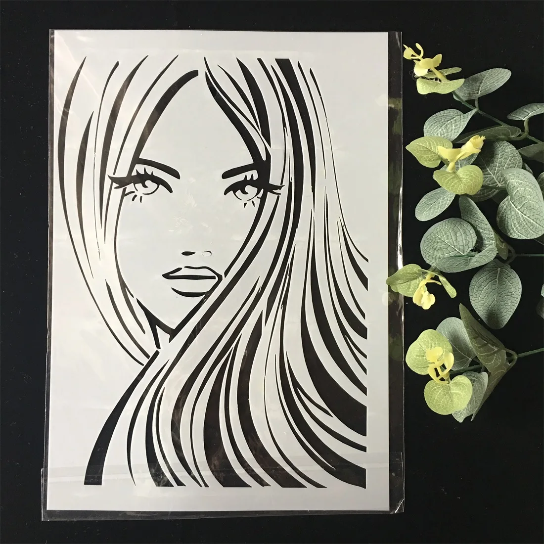 

New A4 Long Hair Girl DIY Layering Stencils Wall Painting Scrapbook Coloring Embossing Album Decorative Paper Card Template