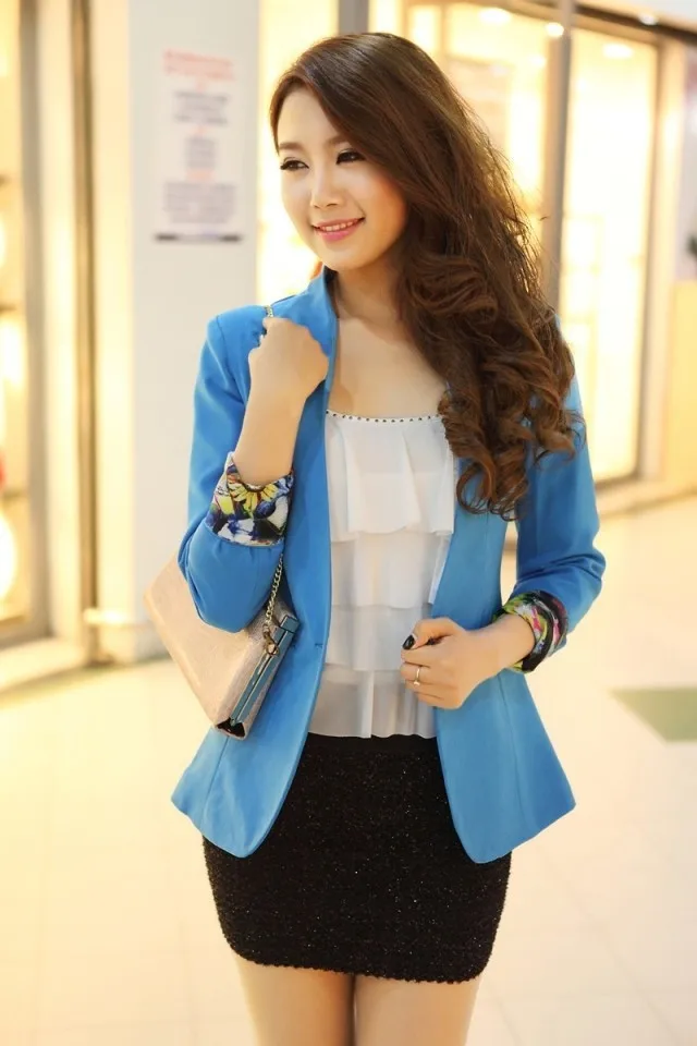 Весенне-осенние женские корейские куртки с длинными рукавами, облегающие блейзеры ярких цветов, размеры s, m, l, xl, QY1067