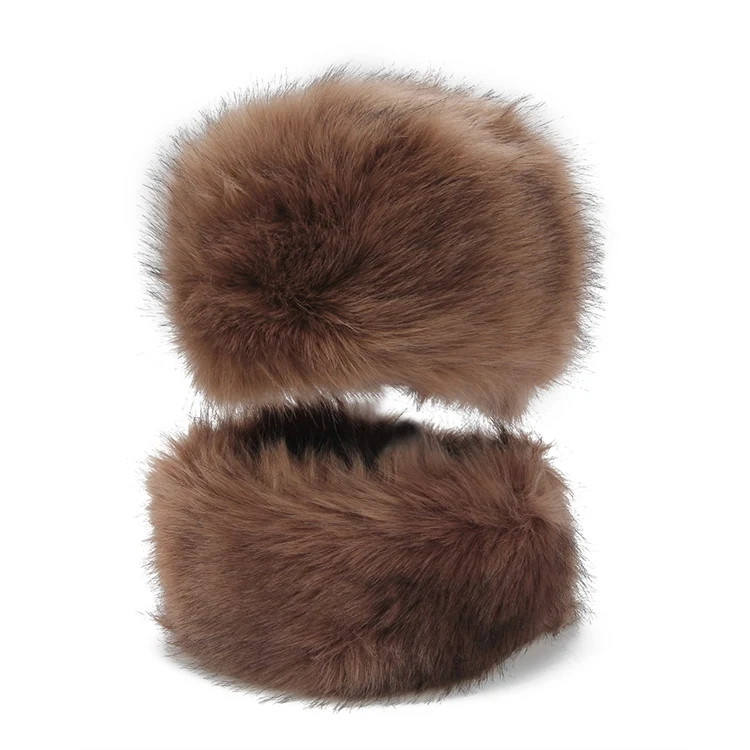 FOXMOTHER новая зимняя черная белая серая из искусственного меха лиса Россия теплая шапка и шарф набор для женщин дамы - Цвет: Brown
