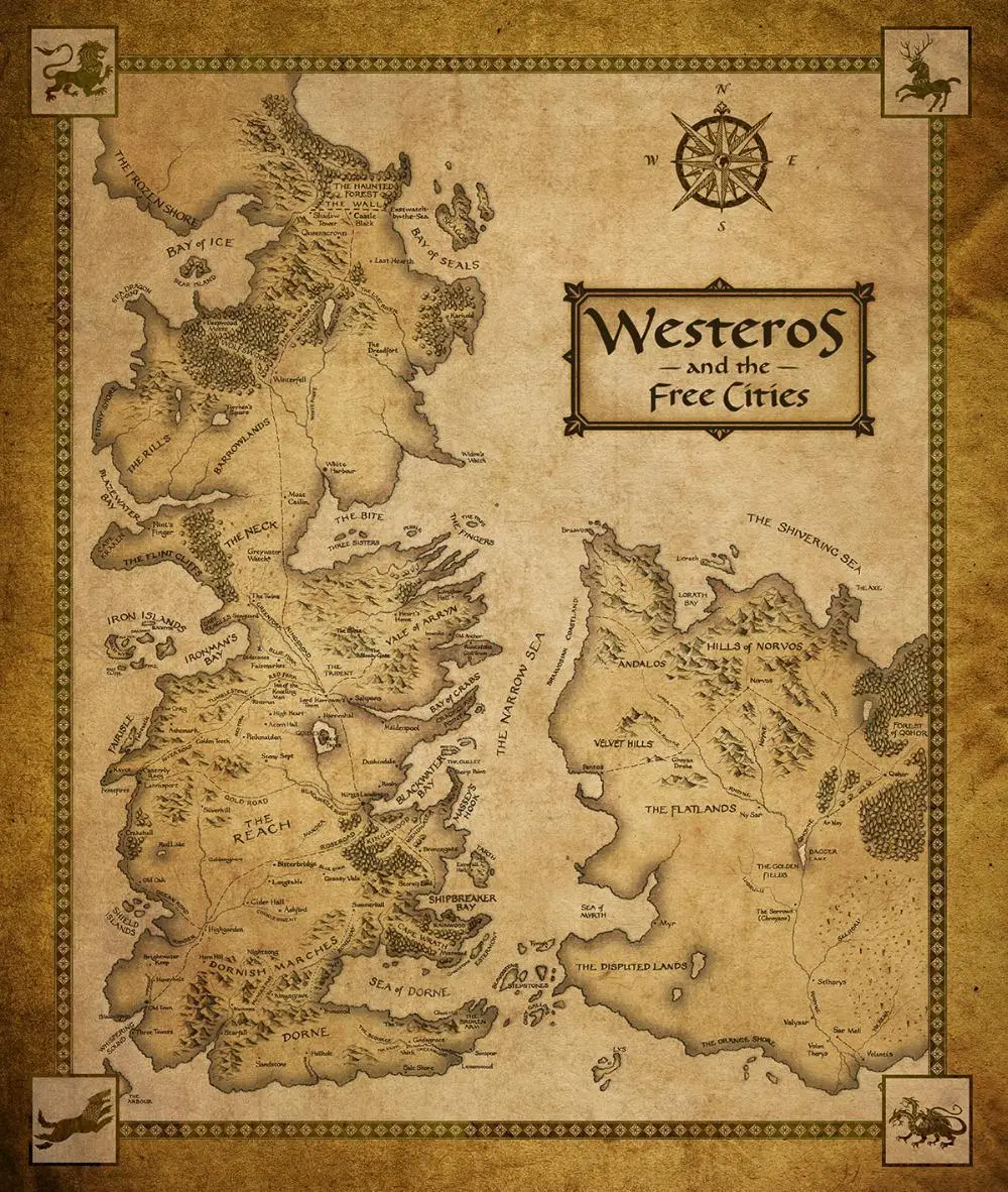 P1089 Wall Sticker Poster Game Of Thrones Map Poster Without Frame 16x19 Wood Color poster Game 
