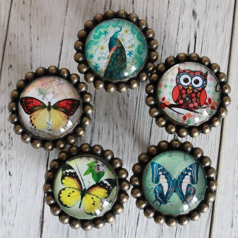 Cute Peacock Owl butterfly Crystal Glass Door Knobs Drawer Cabinet Furniture Kitchen Handle for Kid's Bedroom Drawer Cupbroad