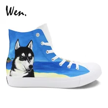 Вэнь сезонная Вулканизированная обувь Собака Хаски ручная роспись обувь холст живопись кроссовки унисекс взрослых Эспадрильи плоские плимсоллы