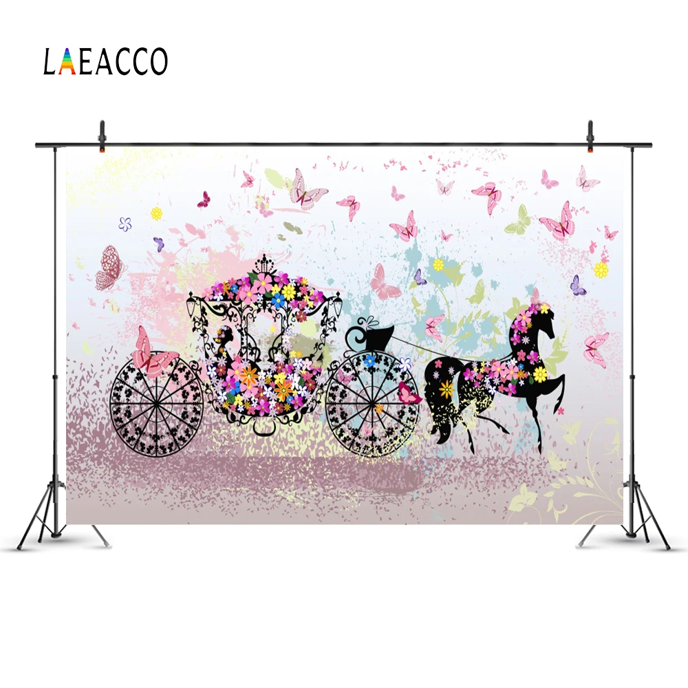Laeacco Flowers Butterfly Horse Carriage Baby Newborn Photography Background Customized Photographic Backdrops For Photo Studio
