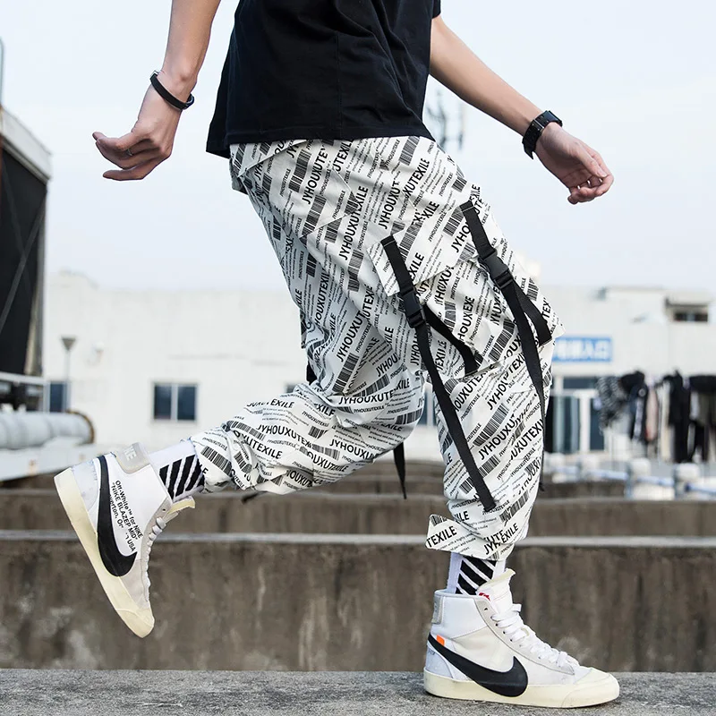 

New Arrival Harajuku Stylish Printed Letter Ribbon Fashion Men's Jogger Trousers Hip Hop Autumn Casual Male Harem Pants Big Size