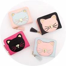 Визитницы с мультяшным котом, кошелек для студентов, Корейская версия, милые, сшитые, с бахромой, короткие, на молнии, женские, высокое качество, милые