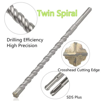 

1pcs 16*450mm SDS Plus Crosshead Twin spiral Hammer Drill Bits Woodwork Twist Round Shank Twist Electric Hammer Drill Bit