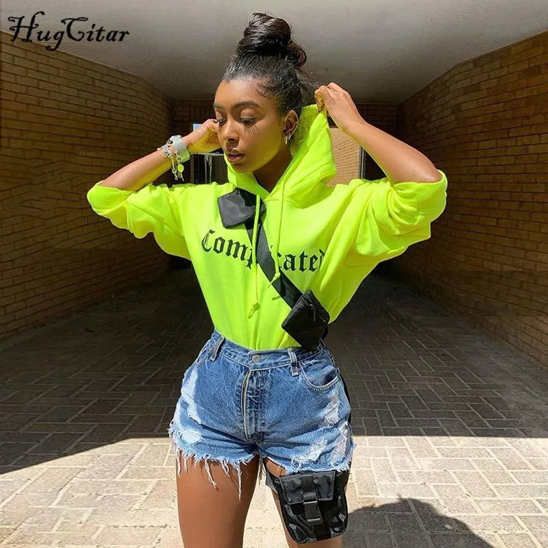 

Hugcitar long sleeve hooded letters print loose long casual tops 2018 autumn winter women new fashion christmas sweatshirt hoodi