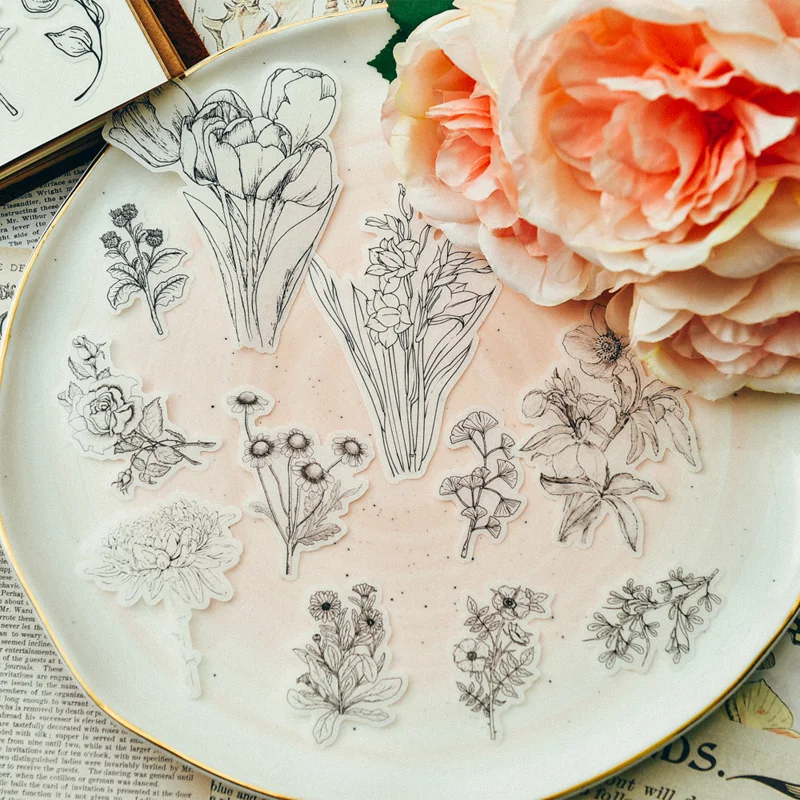 KSCRAFT 58pcs Vintage Flowers Style Vellum Paper Stickers Scrapbooking/Card Making/Journaling Project DIY