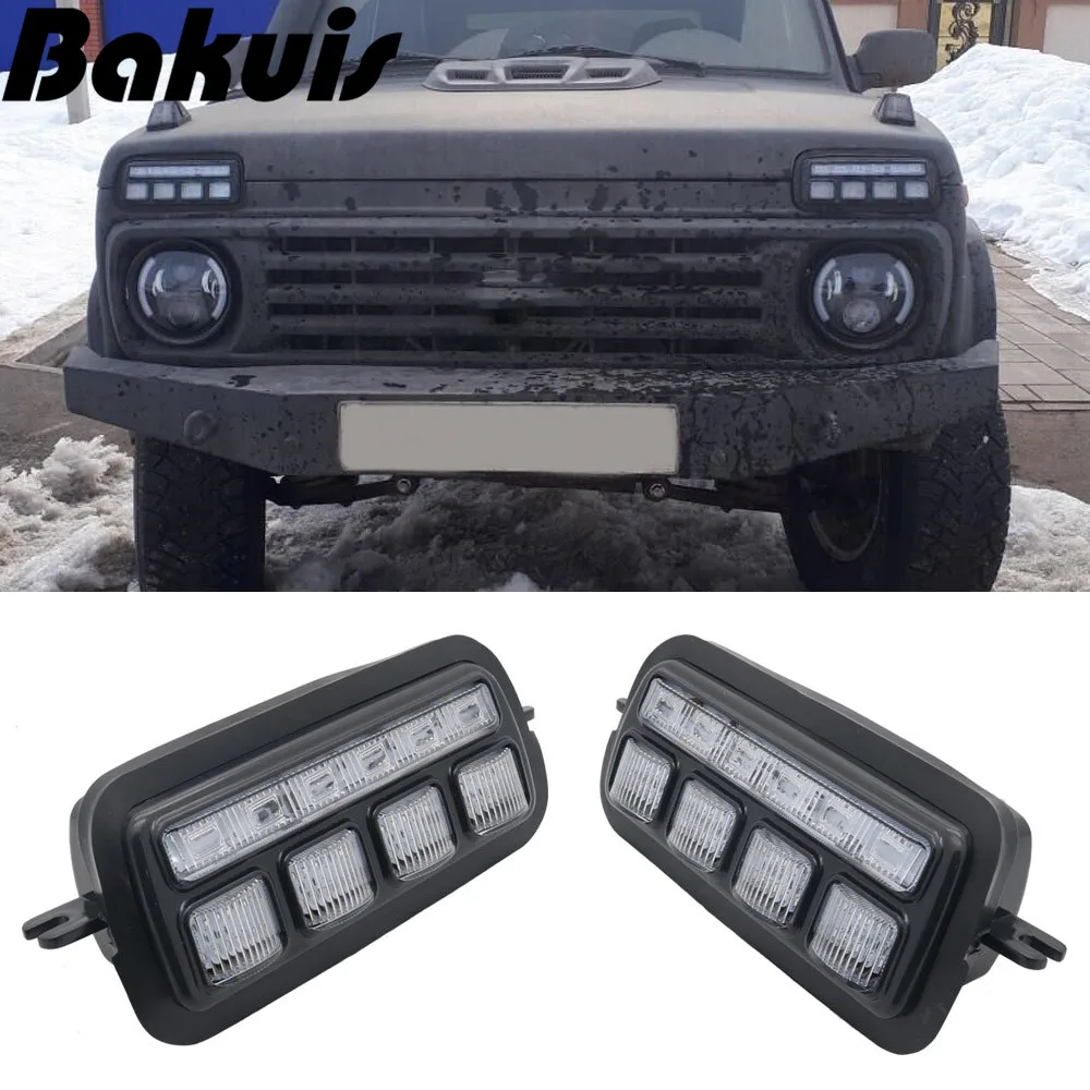

For Lada Niva 4X4 1995 1996 LED DRL lights with White Running Amber Turn Signal Function Accessories Car Styling Tuning For Niva