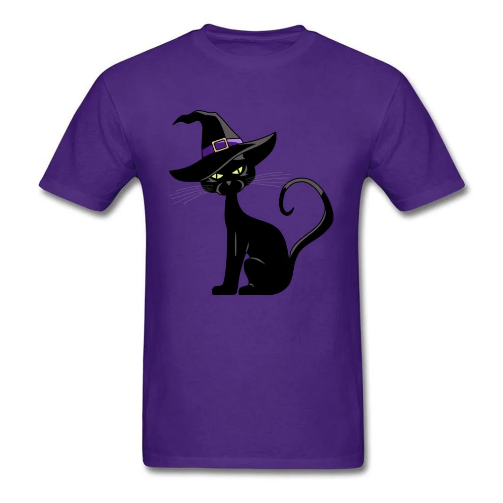 Tops & Tees Cat in Witch Hat Lovers Day Short Sleeve Pure Cotton Round Collar Men Tshirts Simple Style T Shirt New Design Cat in Witch Hat purple