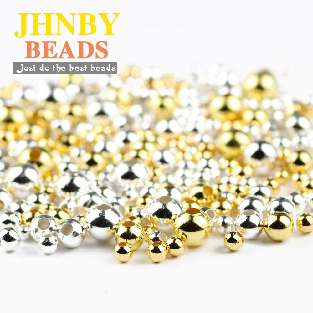 JHNBY-Perles Rondes en Métal Plaqué Or de 2/3/4/5/6/8mm, Espacement en Fer, pour Bijoux, Bracelets, Collier, Accessoires de Bricolage