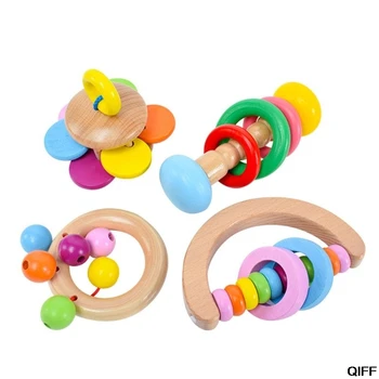 

Drop Ship&Wholesale 4Pcs Montessori Wooden Rattles Hold Rattle Hand Bell Gift Baby Toys Toddler Infant Toy May06