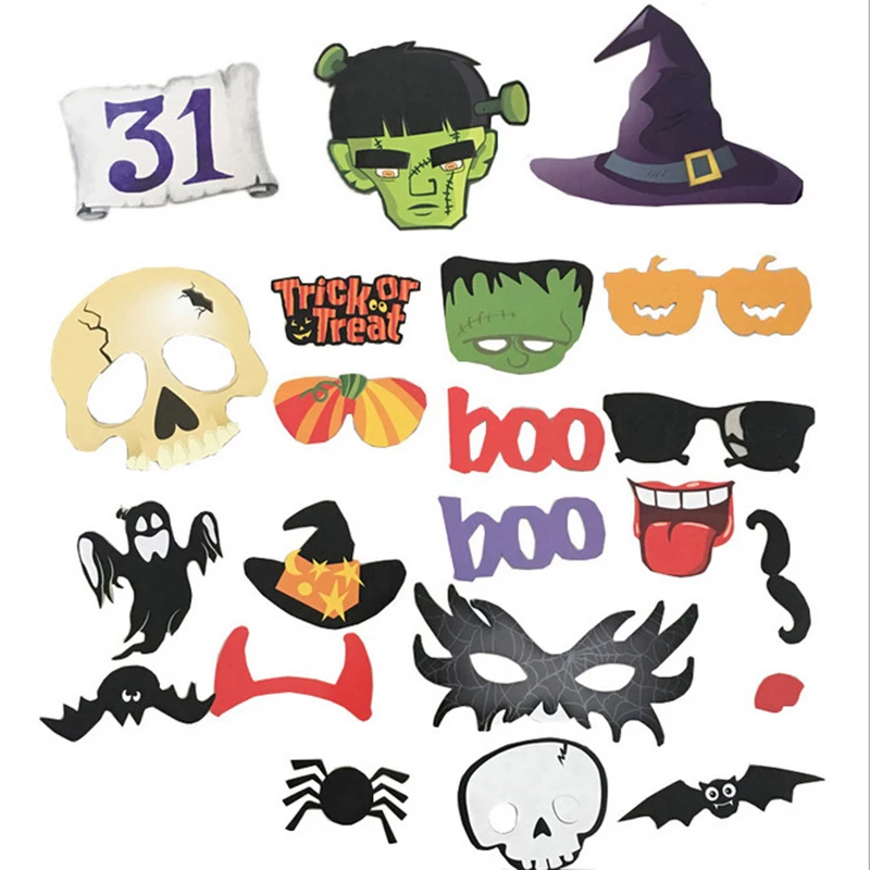 60PCS Photo Booth Props Funny Horror Paper DIY Mustache Lips Photobooth Props Glasses Hat Mask Halloween Easter Party Supplies