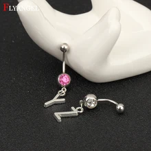 Custom A-Z Initial Letter Stainless Women Navel Sexy 7 Colors Crystal Piercing Body Jewelry Belly Button Ring Girlfriends Gift