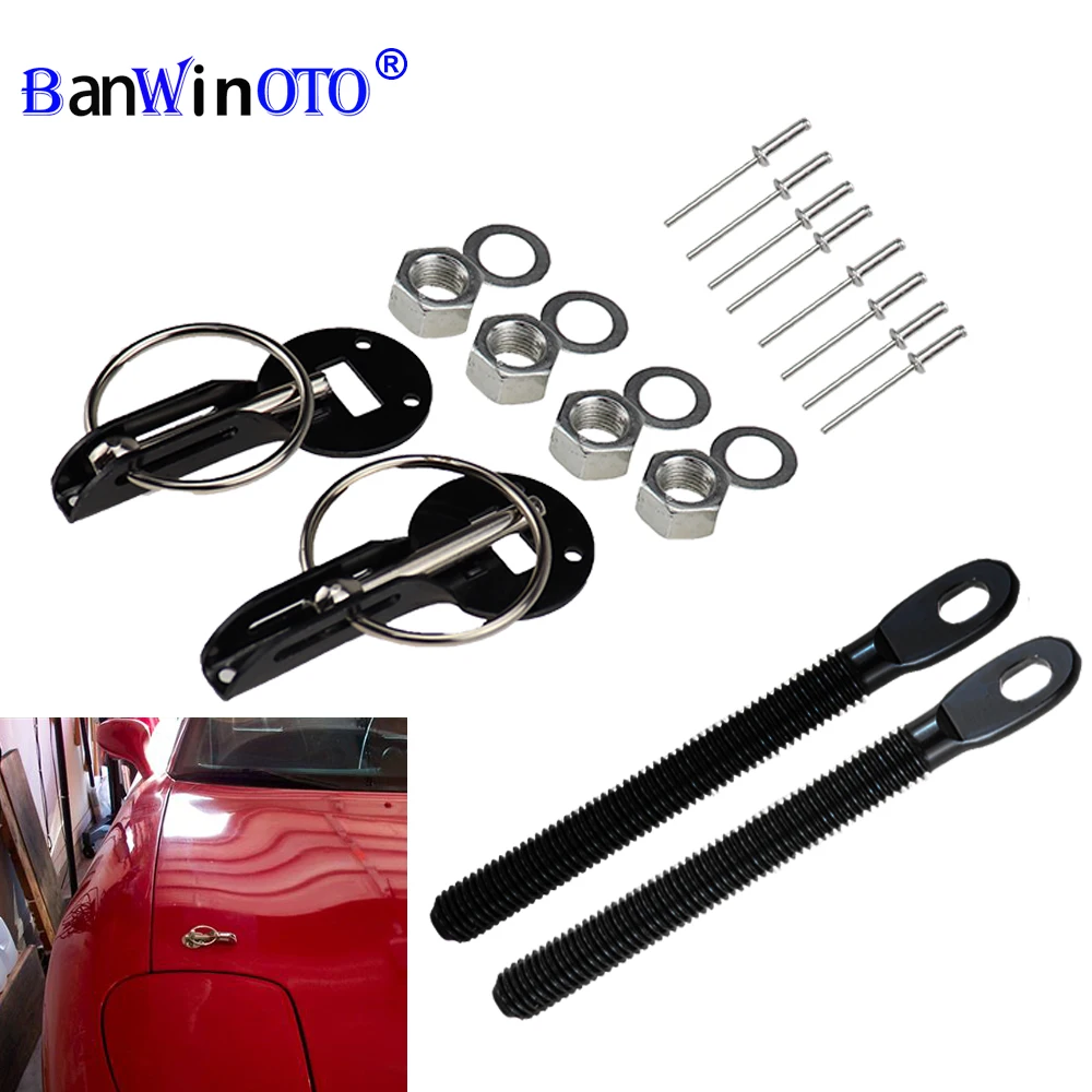 1 Pack Universal Bonnet Hood Aluminum Alloy Black Car Bonnet Pins for Car Universal 