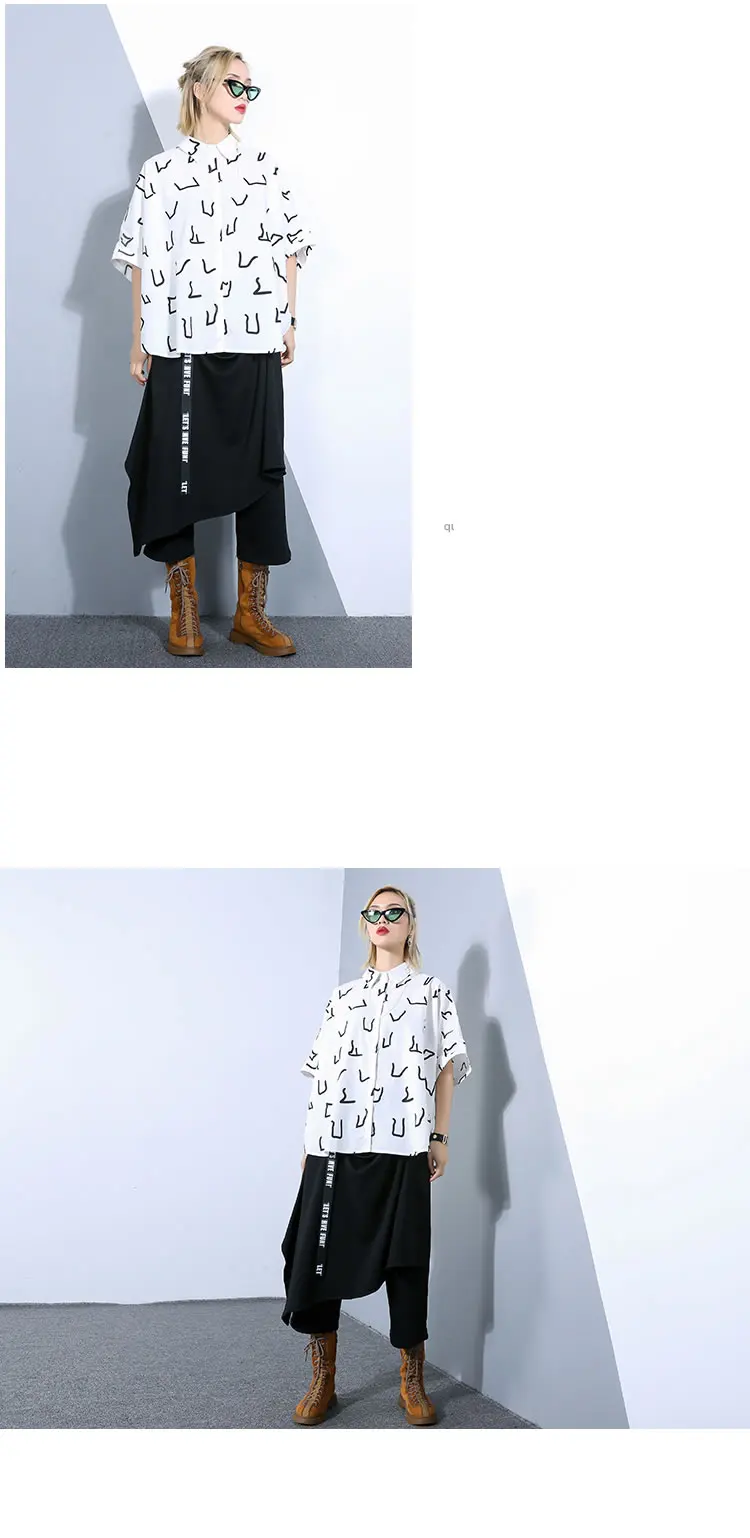 [XITAO] Европа мода женский 2019 Весна Лето Новые свободные крестовые брюки с буквенным узором эластичная талия нестандартные штаны DLL2840