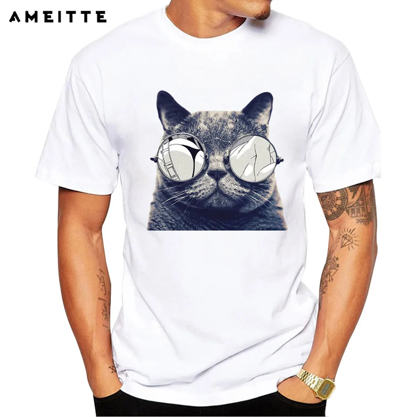 Fashion Cool 3D Cat T Shirt Men Personality Sunglasses Cat Print T
