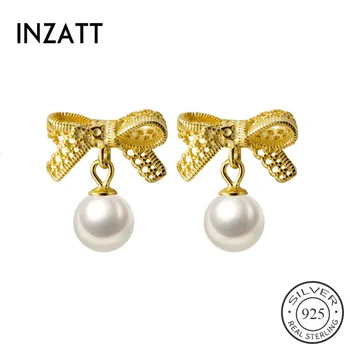 

INZATT Real 925 Sterling Silver Pearl Bowknot Stud Earrings For Charming Women Party Fine Jewelry Cute 2019 Accessories Gift
