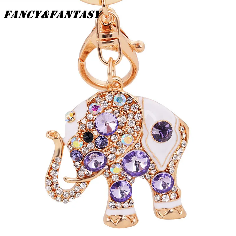 

Fancy&Fantasy Colorful Cute Bling Crystal Elephant Keychain Key Ring Holder Keyring Porte clef Gift Women Souvenirs Bag Pendan