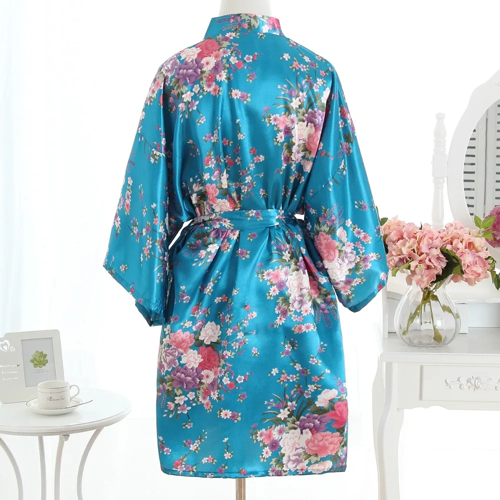 Шелковый Атласный Свадебный халат подружки невесты цветочный халат Короткое Кимоно халат ночной халат банный халат модный халат для женщин девочек
