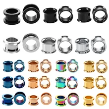 Tampões de túnel de carne de ouvido cirúrgico 316l, anodizado sem rosca, parafuso oco duplo, medidor expansor de jóias do corpo