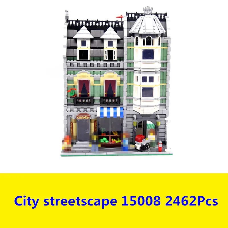

15008 2462Pcs City Street Green Grocer Model Building Kits Blocks Bricks Compatible Educational lego 10185 3D Bricks figure toys