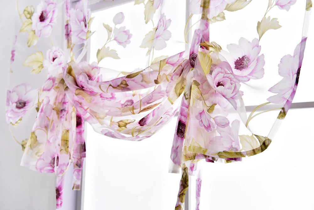 Floral Roman Sheer Curtains Short Kitchen Valance Vurtain Tulle Fabrics Sheer Panel Modern Curtain Flower Window (14)