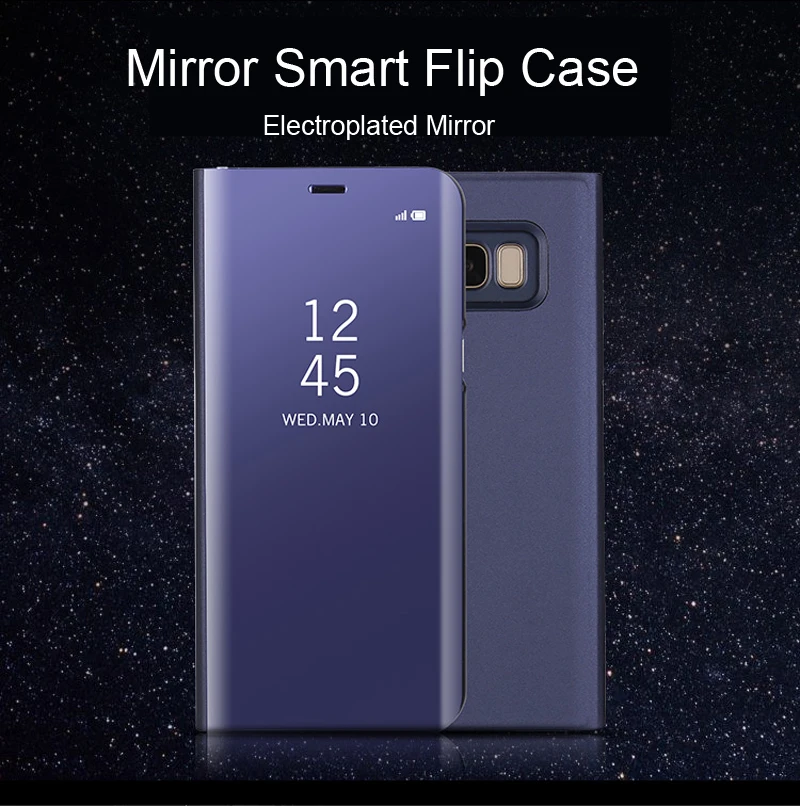  GXE for Samsung Galaxy S8 Plus Clear View Flip Case Electroplating Mirror Mobile Phone Stand Leathe
