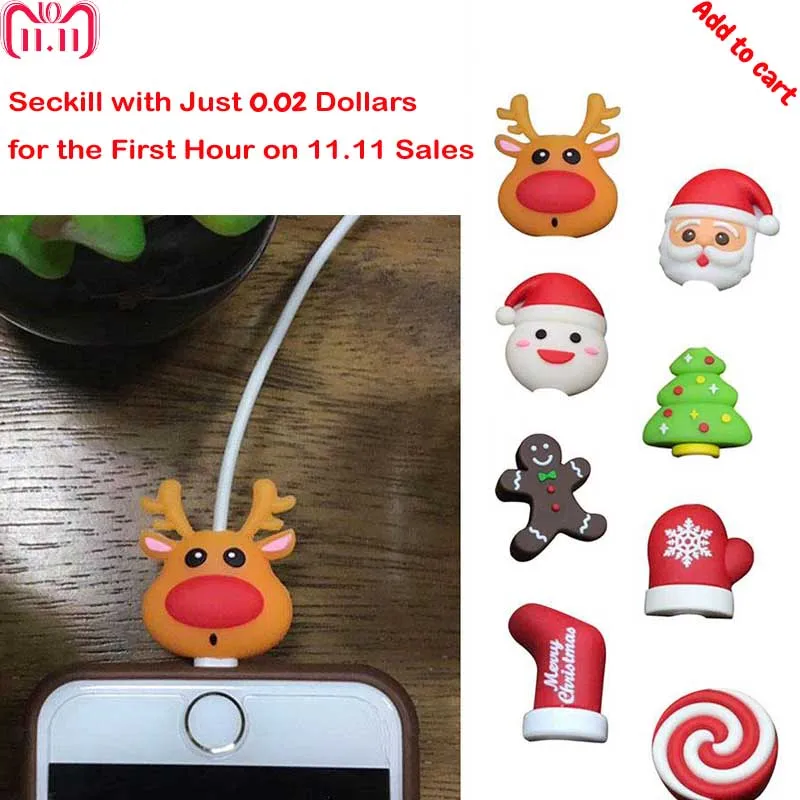 Рождественская защита для укуса кабеля IPhone милая кабельная муфта | Отзывы и видеообзор