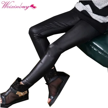 

2017 New Arrival Baby Girls Stretchy Leggings Trousers Kids PU Leather Pants 3-12Y