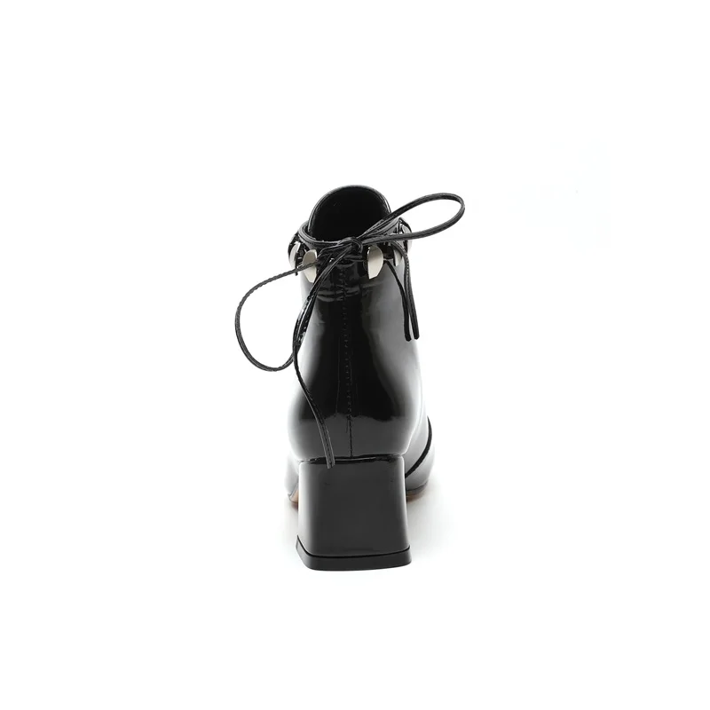 Botas Invierno Pie Nuevo Del 33 Encaje De Metal Mujer Tamaño Cálido Zvq Medicina 40 Sexy Dedo Popular Moda Tobillo Decoración Cuadrado Zapatos Black Tacón TC1n7w