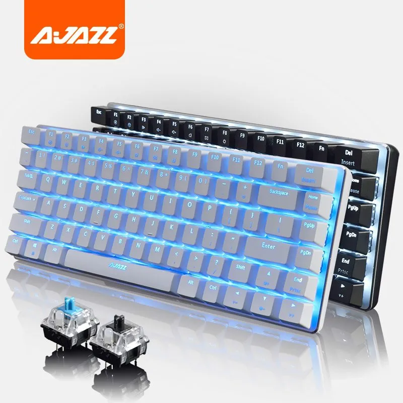 Ajazz AK33 RGB/три цвета/одна подсветка игровая механическая клавиатура 82 клавиши синий/черный переключатель сплав база USB Проводная клавиатура