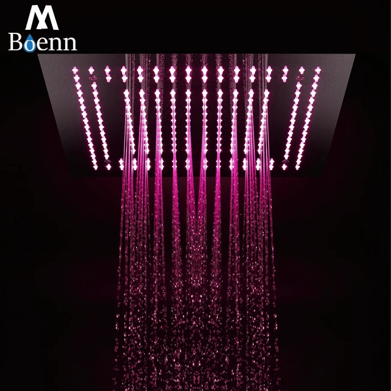 16 Inch Polish Rain LED Shower Head Remote Control LED Ceiling Mount Stainless Steel Square Sprayer 400mm Bathroom Showerhead