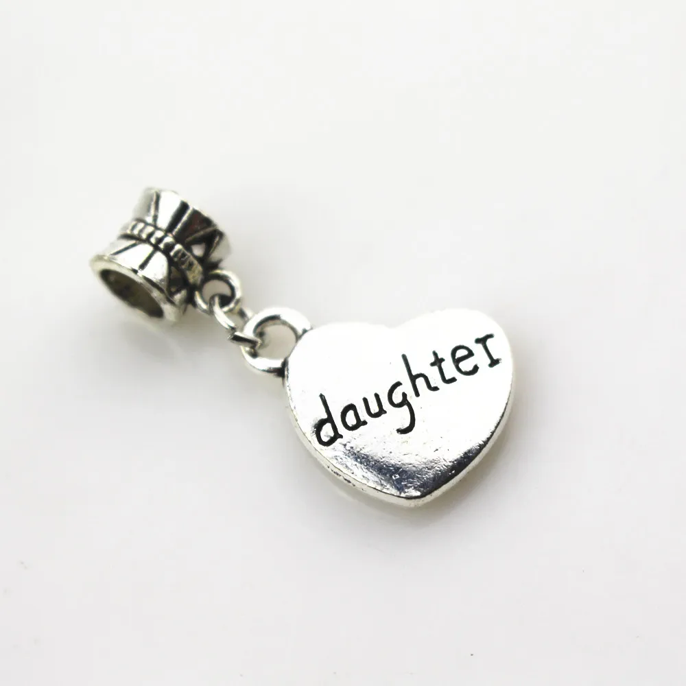Free shipping 20pcs/lot heart daughter charms big hole pendant beads fit women bracelet & bangle diy jewelry dangle charms