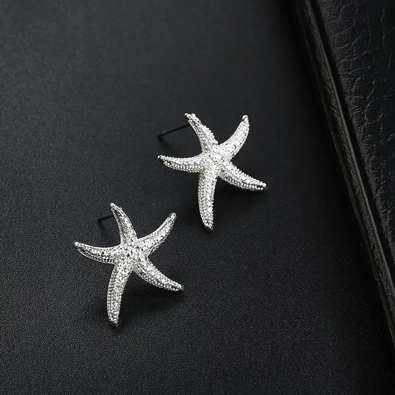 Морская звезда серьги серебро/черный Цвет сплава Стад Серьги, модное ювелирное изделие для женщин вечерние аксессуары подарок