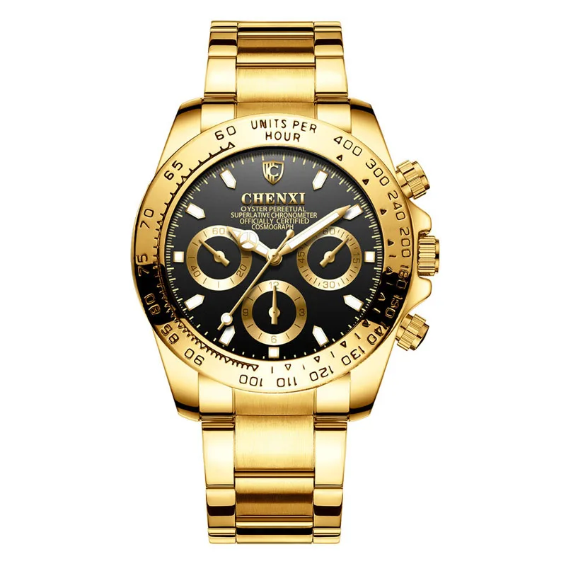 

CHENXI Men Golden Watch Top Luxury Brand Stainless Steel Strap Quartz Wrist watches Male Sports Clock Watches relogio masculino