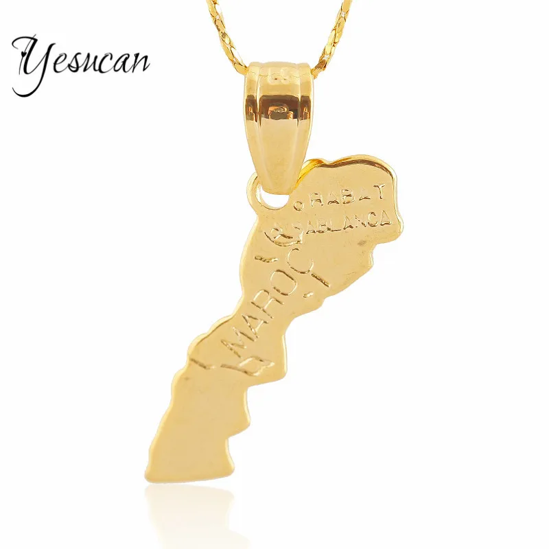 

Yesucan Morocco Map Chain Jewelry Flag Gold Color Pendant Punk Hiphop Man Charm Country Map Copper Jewelry Maps Morocco Pendant