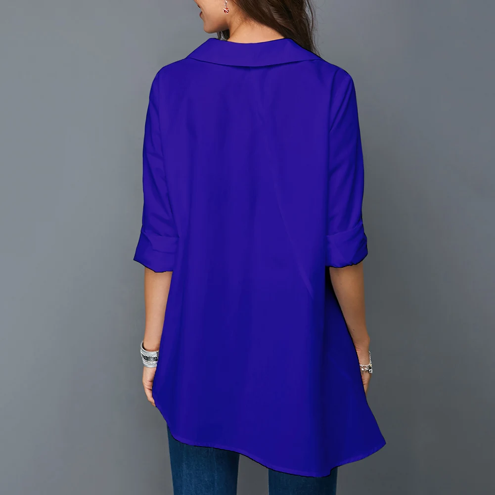 Женская свободная разноцветная Кнопка асимметричный подол туника рубашка блузка Топы FDC99