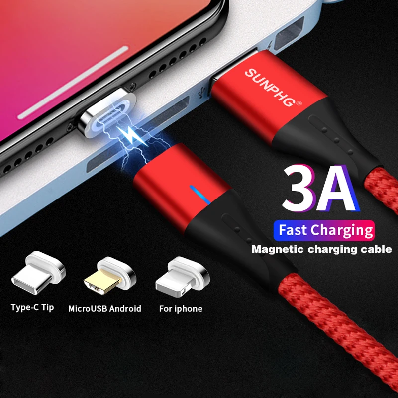

Magnetic Charger Cable Micro USB 3A Fast Charging Type C Data Cable for IPhone Lighting Xs Xr Samsung S9 Huawei P30 Mobile Phone